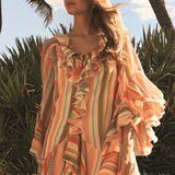 MESTIZA NEW YORK Cocktail Bimini Ruffle Caftan Mini Dress