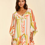 MESTIZA NEW YORK Cocktail Bimini Ruffle Caftan Mini Dress