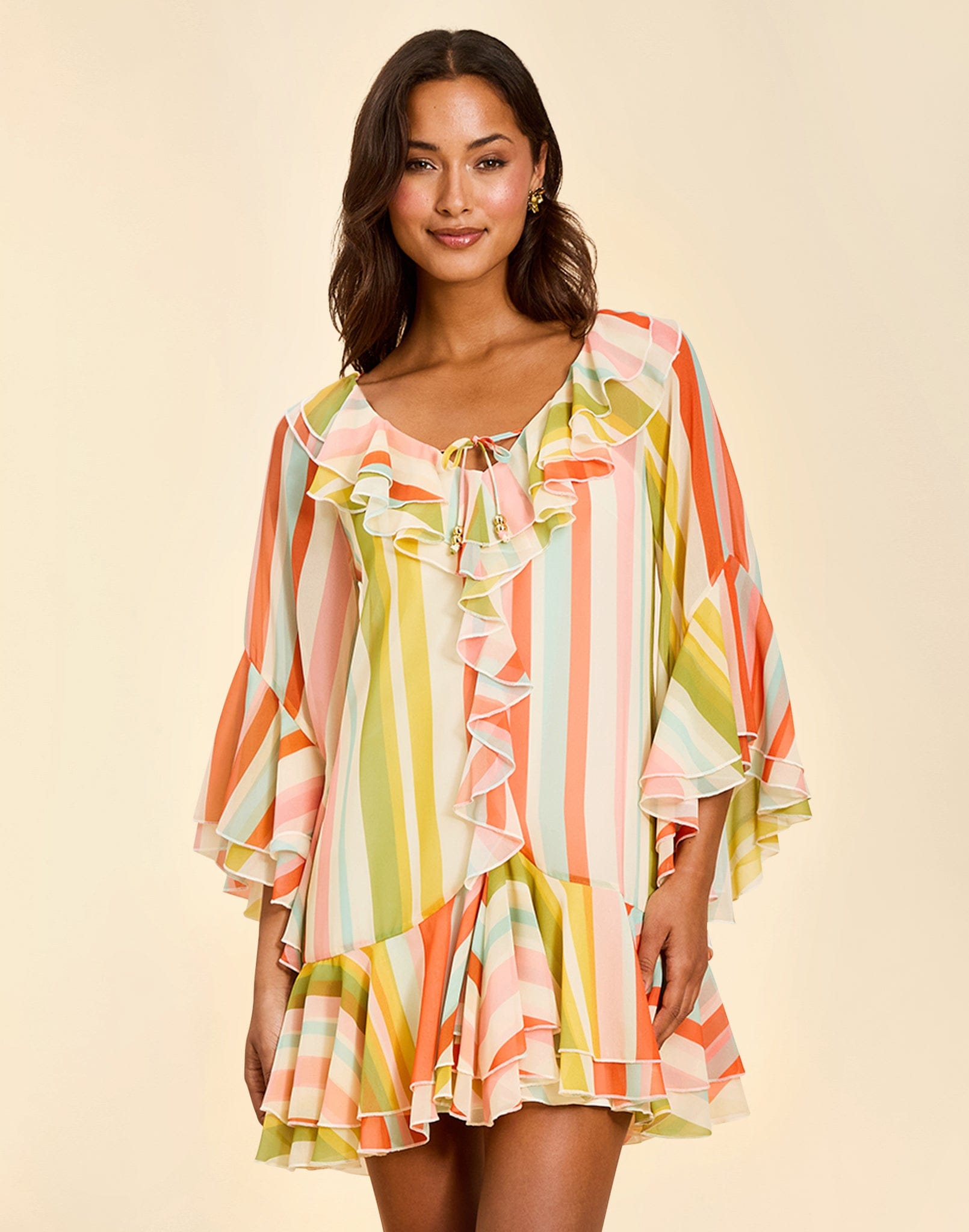 MESTIZA NEW YORK Cocktail Bimini Ruffle Caftan Mini Dress