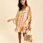 MESTIZA NEW YORK Cocktail Bimini Ruffle Caftan Mini Dress