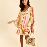 MESTIZA NEW YORK Cocktail Bimini Ruffle Caftan Mini Dress