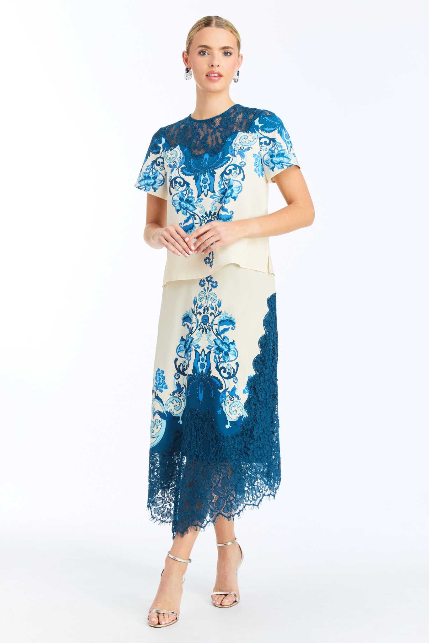 MESTIZA NEW YORK Cocktail Gracie Lace Midi Skirt