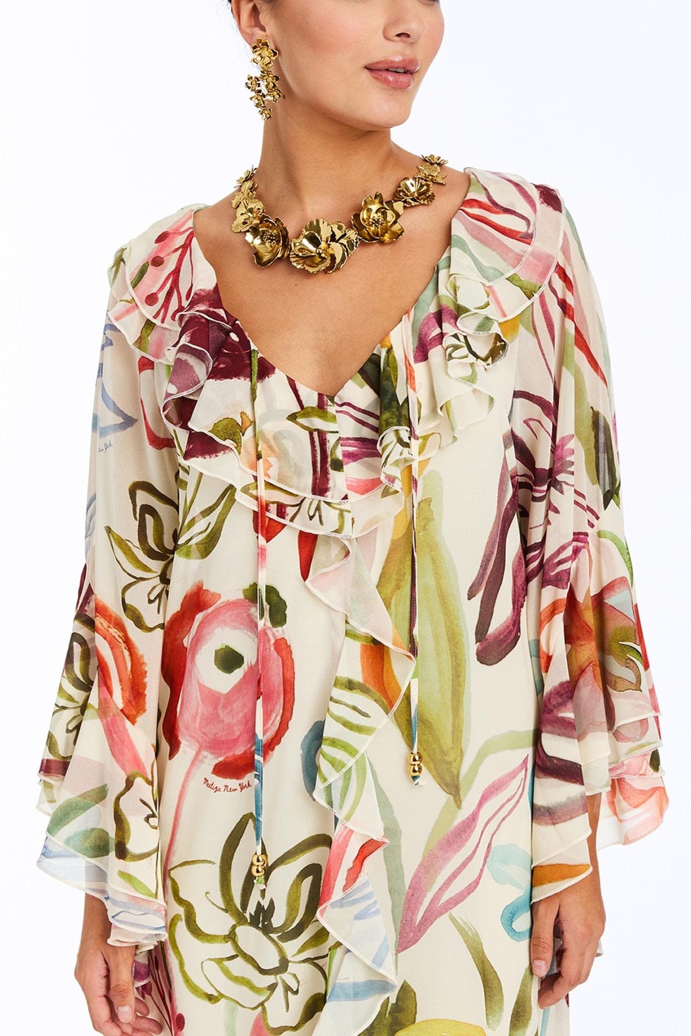 MESTIZA NEW YORK Dress Bimini Ruffle Caftan Midi Dress