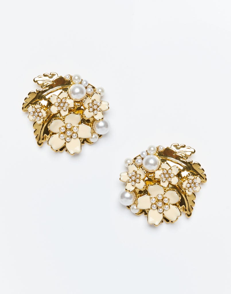 MESTIZA NEW YORK Earrings Ivory / Antique Gold / OS Gilded Sampaguita Cluster Earrings