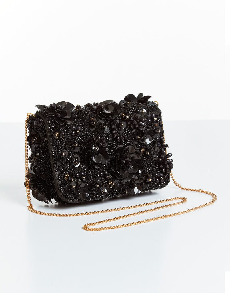 MESTIZA NEW YORK Handbags OS / Black Beaded Torres Beaded Clutch Bag