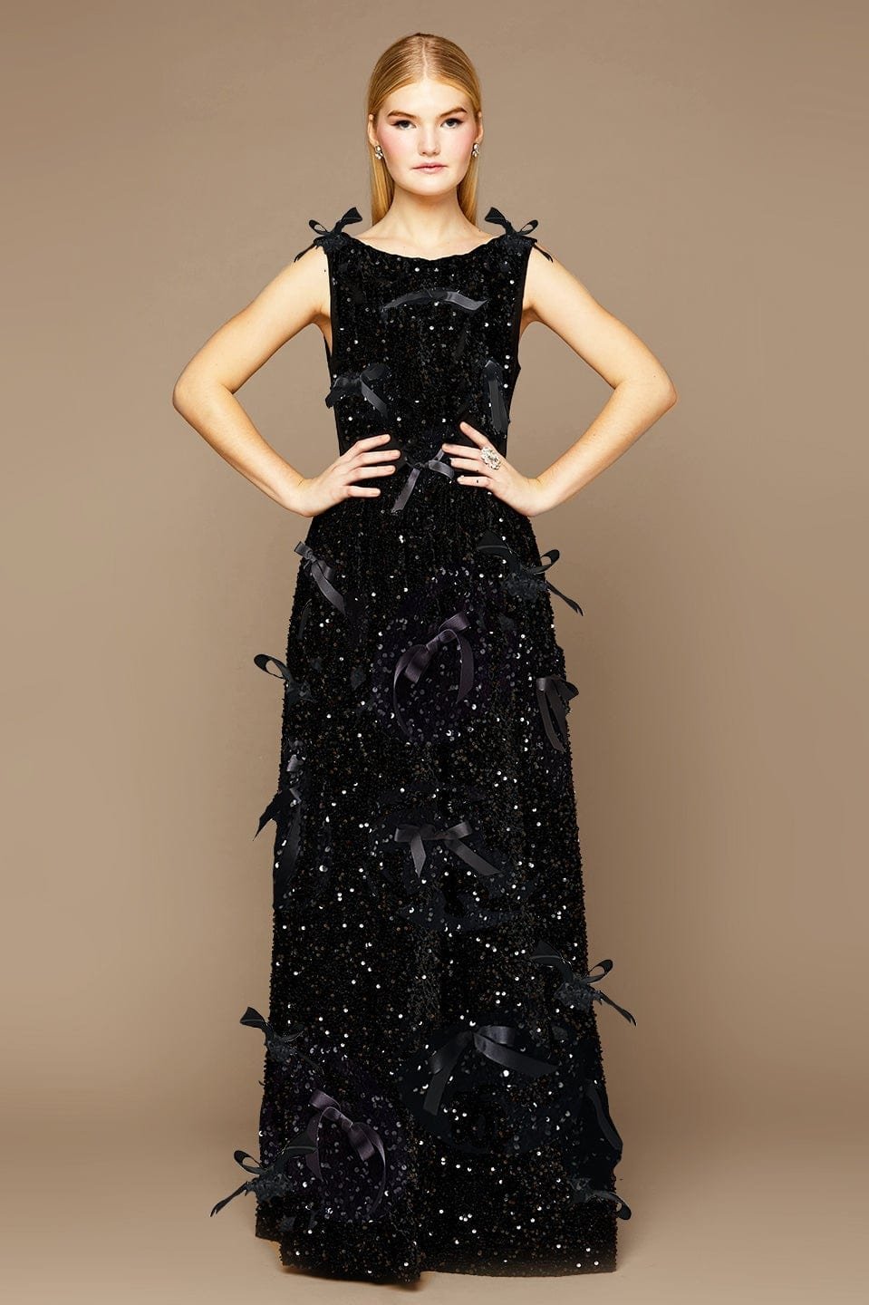 MME.Mink MME. CARLTON BOW SEQUIN DRESS - Noir