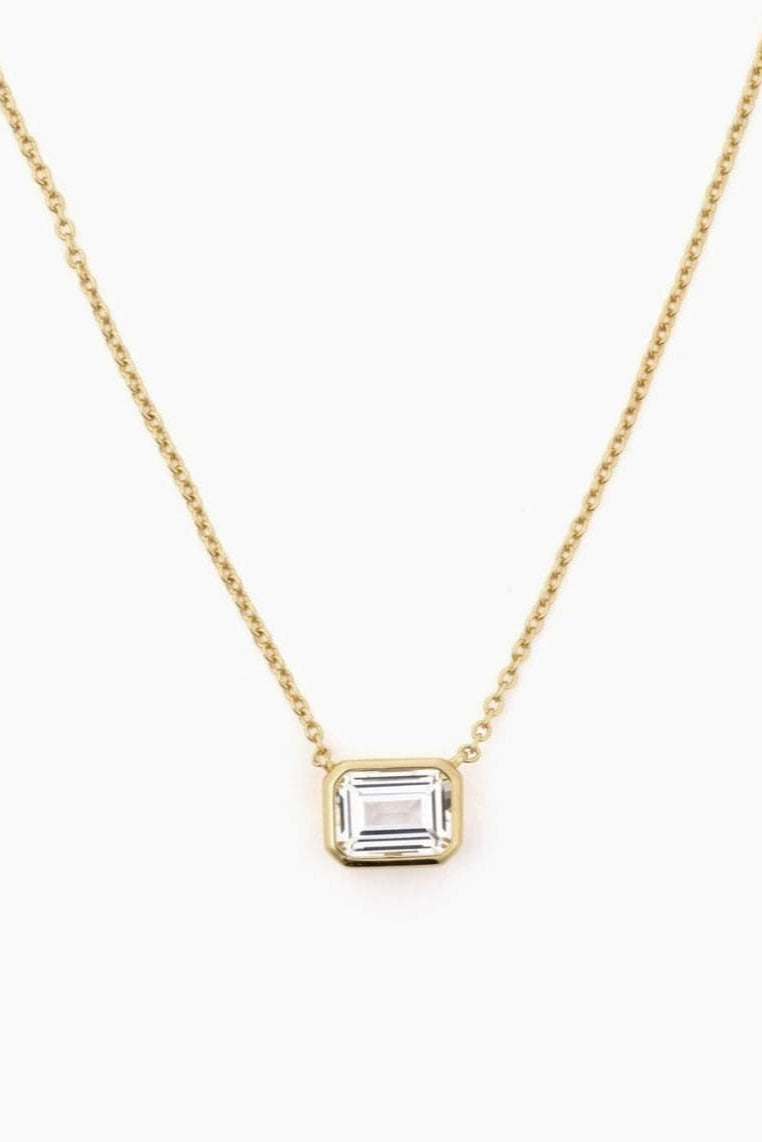 Modern Gem Co 16 inches - Preorder (Ships March 26th) Iris Emerald Bezel Necklace - White Sapphire