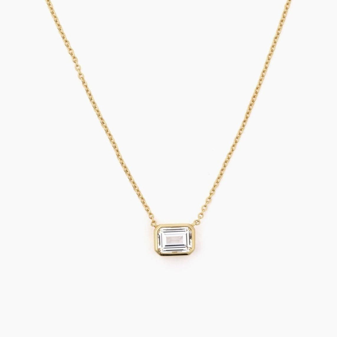 Modern Gem Co 16 inches - Preorder (Ships March 26th) Iris Emerald Bezel Necklace - White Sapphire