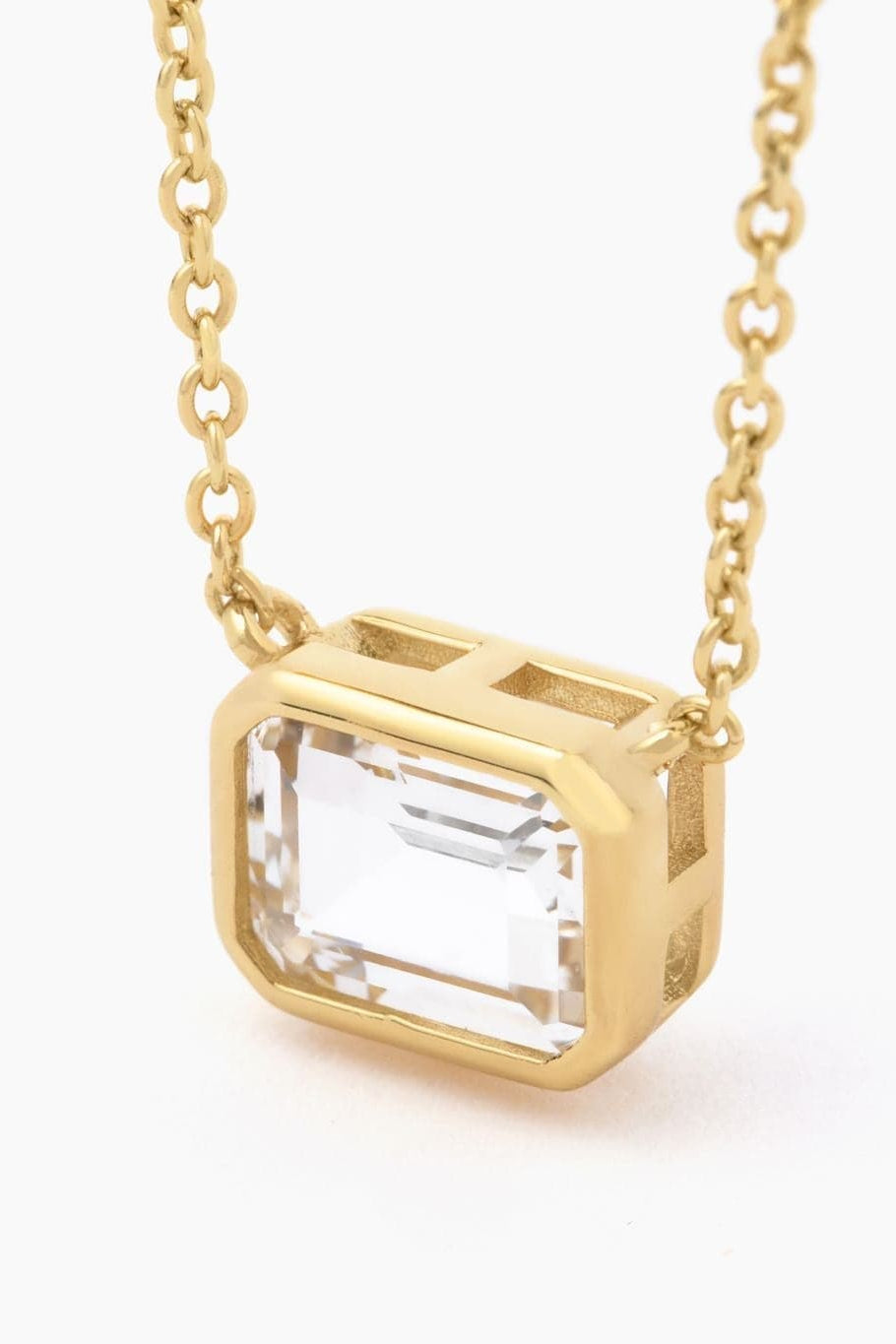 Modern Gem Co 16 inches - Preorder (Ships March 26th) Iris Emerald Bezel Necklace - White Sapphire