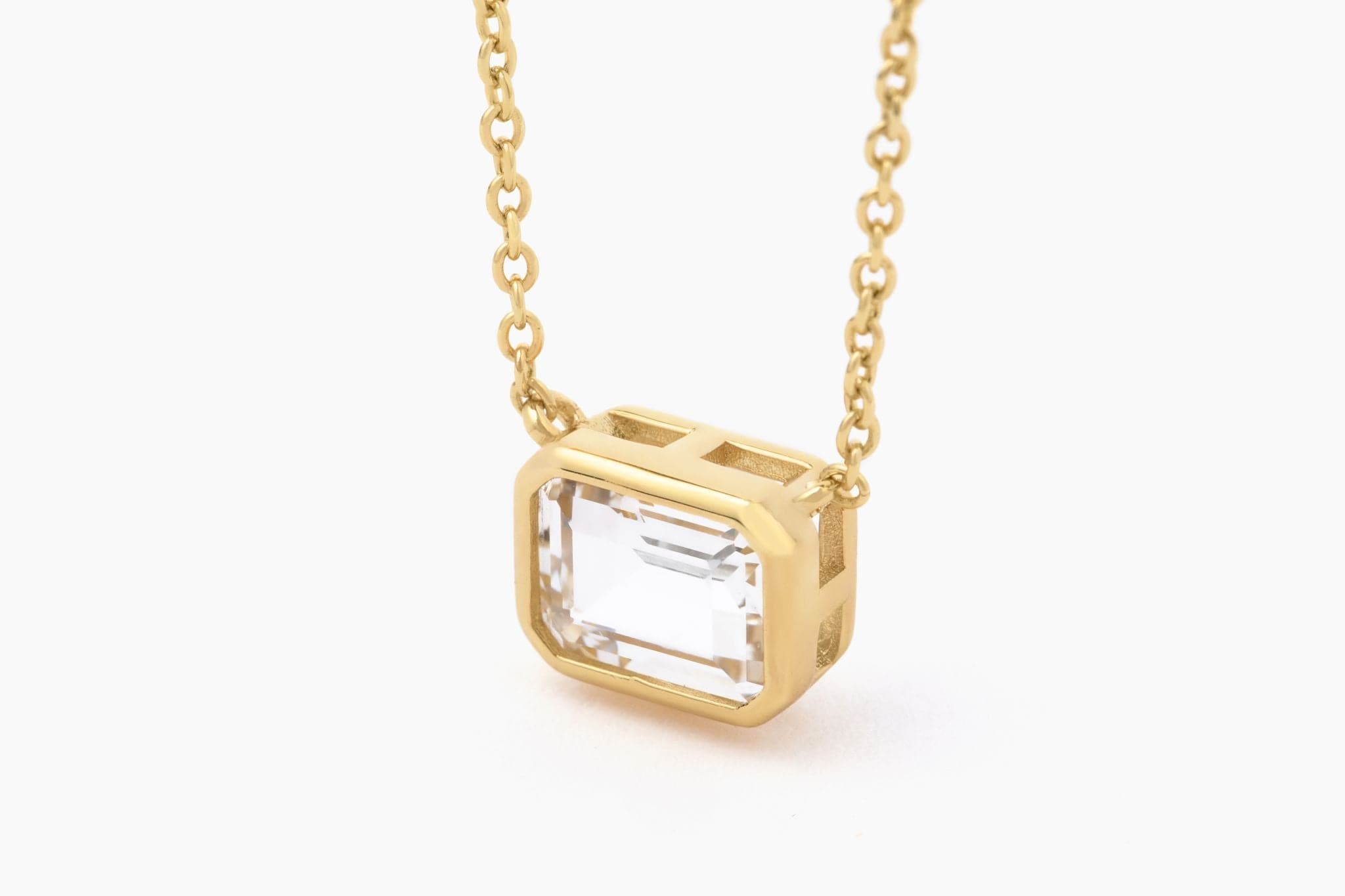 Modern Gem Co 16 inches - Preorder (Ships March 26th) Iris Emerald Bezel Necklace - White Sapphire