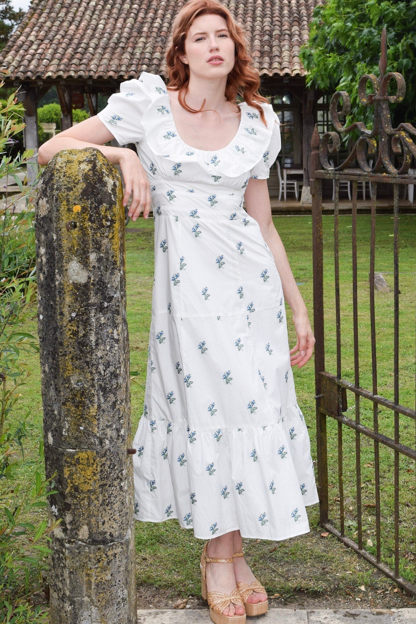 Never A Wallflower Dress Chloe Maxi Dress Blue Green Floral Jacquard