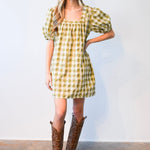 Never A Wallflower Dress XS / Yellow Plaid Square Neck Short Dress Yellow Plaid