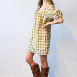 Never A Wallflower Dress Square Neck Short Dress Yellow Plaid