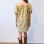 Never A Wallflower Dress Square Neck Short Dress Yellow Plaid