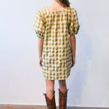 Never A Wallflower Dress Square Neck Short Dress Yellow Plaid