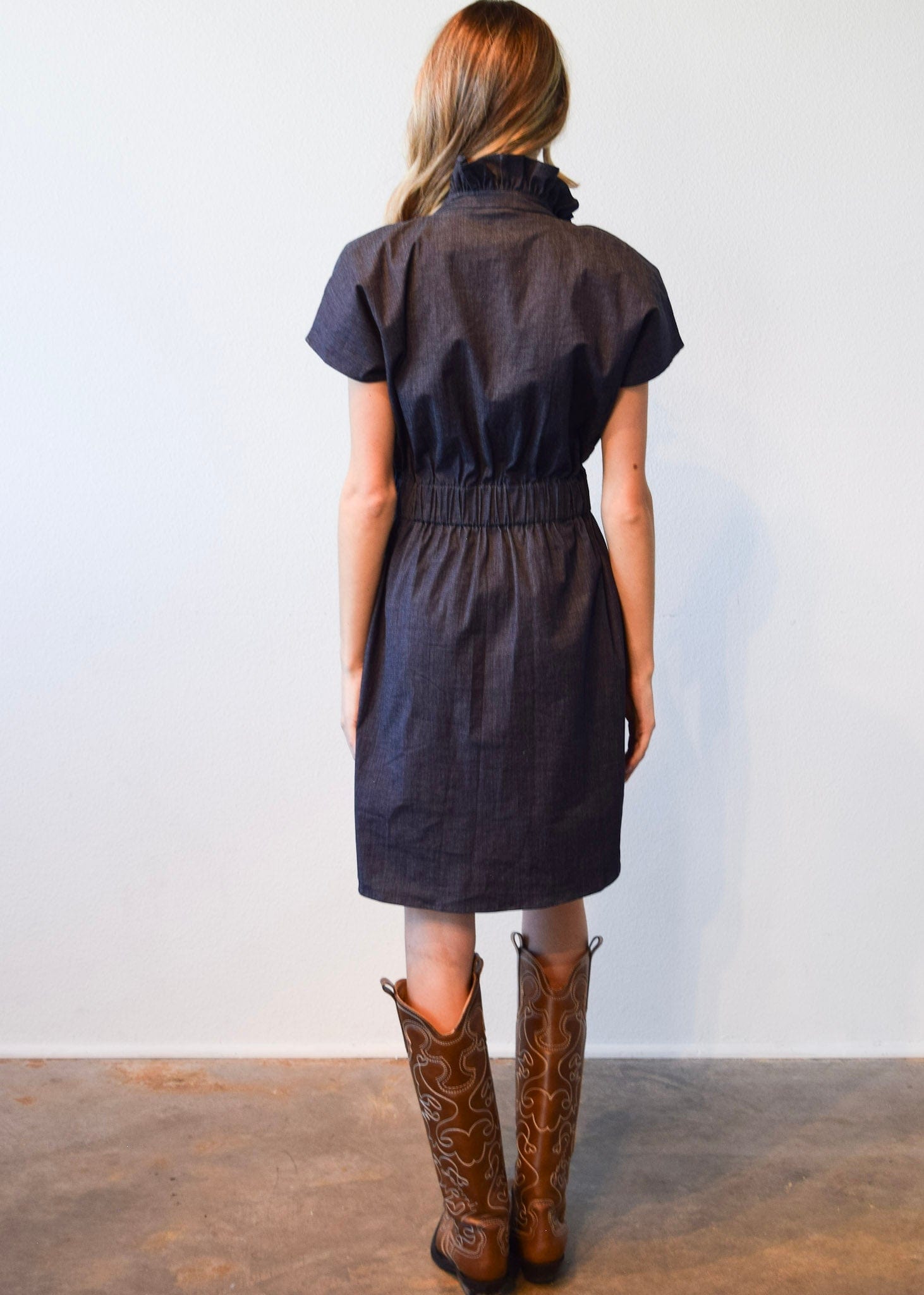 Never A Wallflower Dress Vicki Elastic Waist Dress Dark Blue Denim