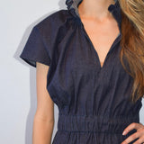 Never A Wallflower Dress Vicki Elastic Waist Dress Dark Blue Denim