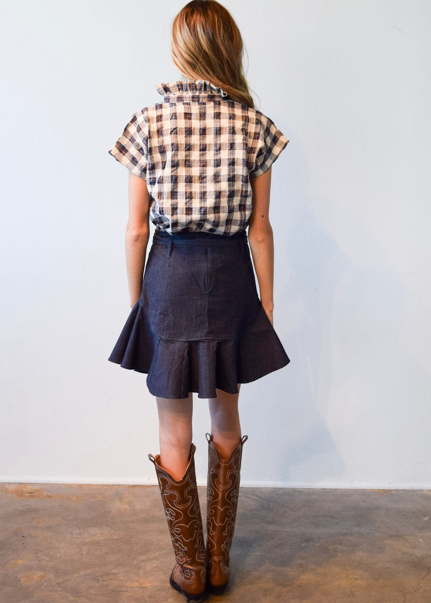 Never A Wallflower Skirt Prairie Mini Skirt Dark Blue Denim