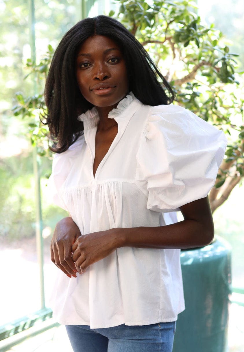 Never A Wallflower Top XS / White High Neck Top White Poplin