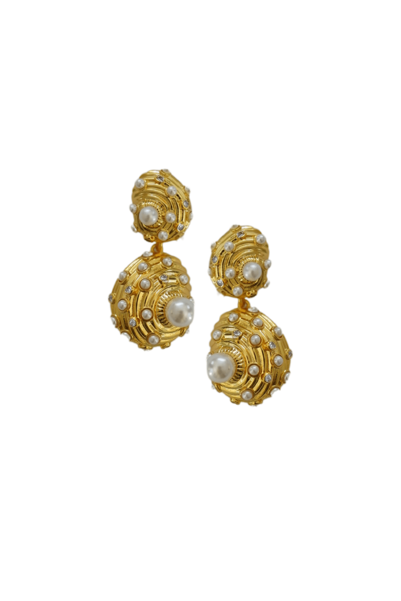 Nicola Bathie Jewelry Earrings Golden Embellished & Pearly Seashell Drop