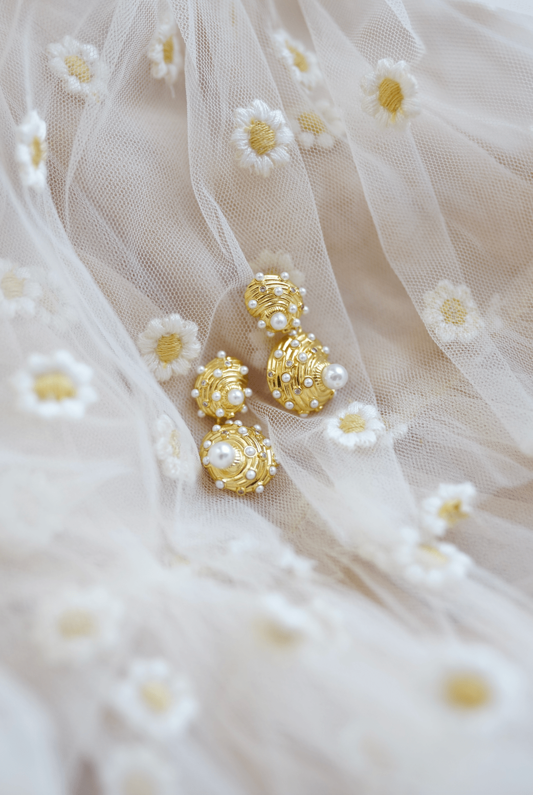 Nicola Bathie Jewelry Earrings Golden Embellished & Pearly Seashell Drop
