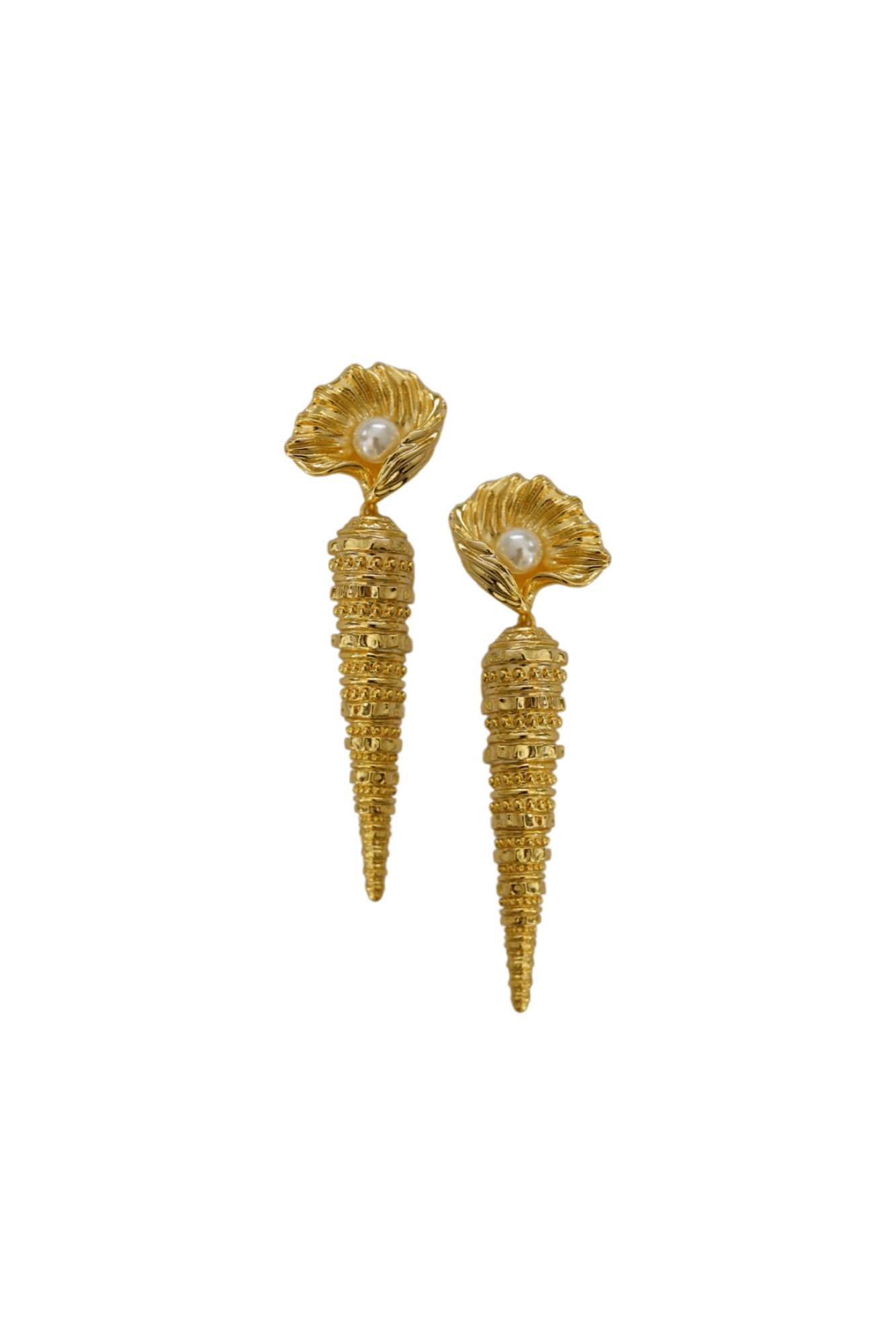 Nicola Bathie Jewelry Earrings Golden Seashell & Pearl Drop