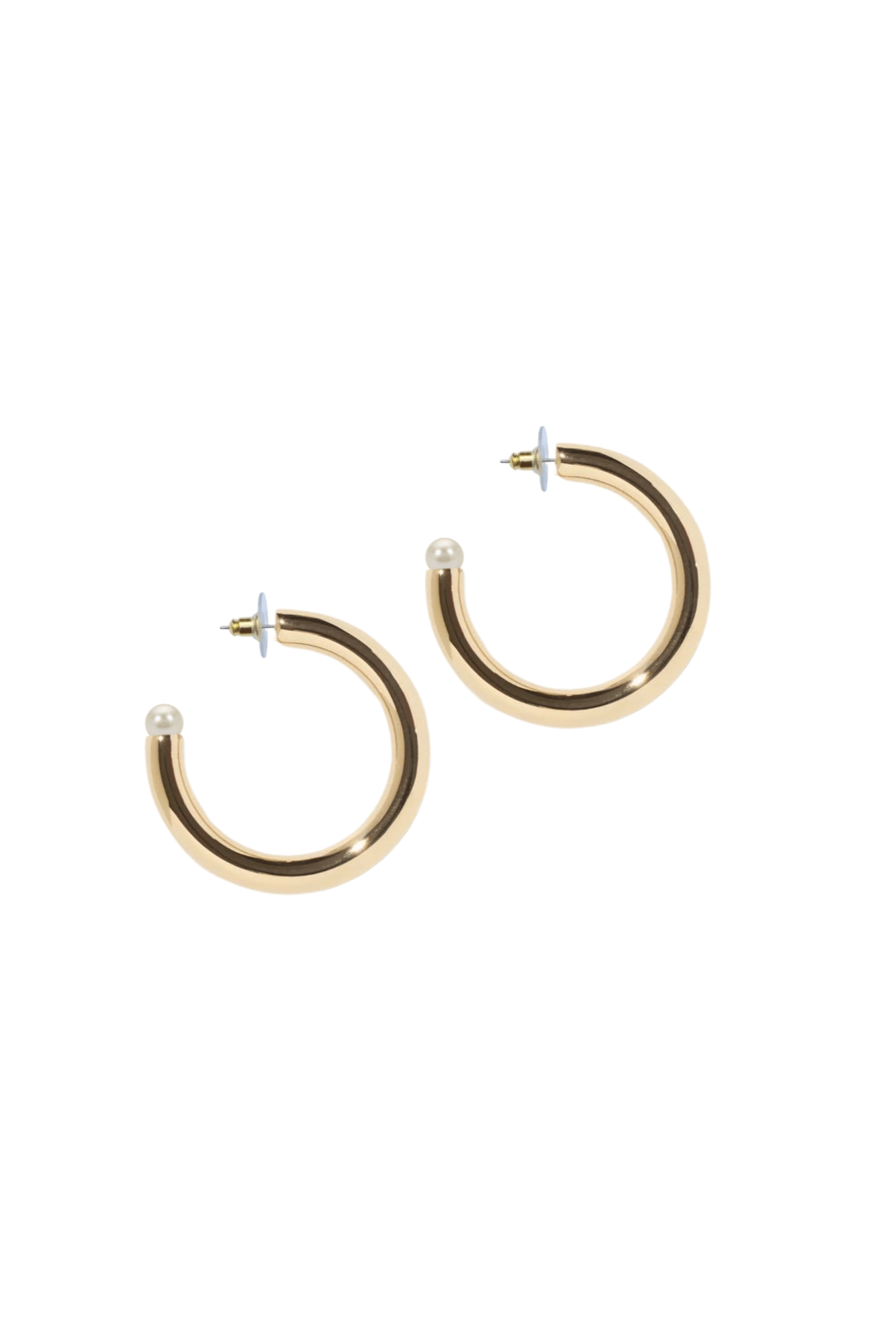Nicola Bathie Jewelry Earrings Medium Chunky golden hoops + pearl