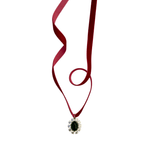 Nicola Bathie Jewelry necklace Bordeaux Velvet & Emerald Drop Choker