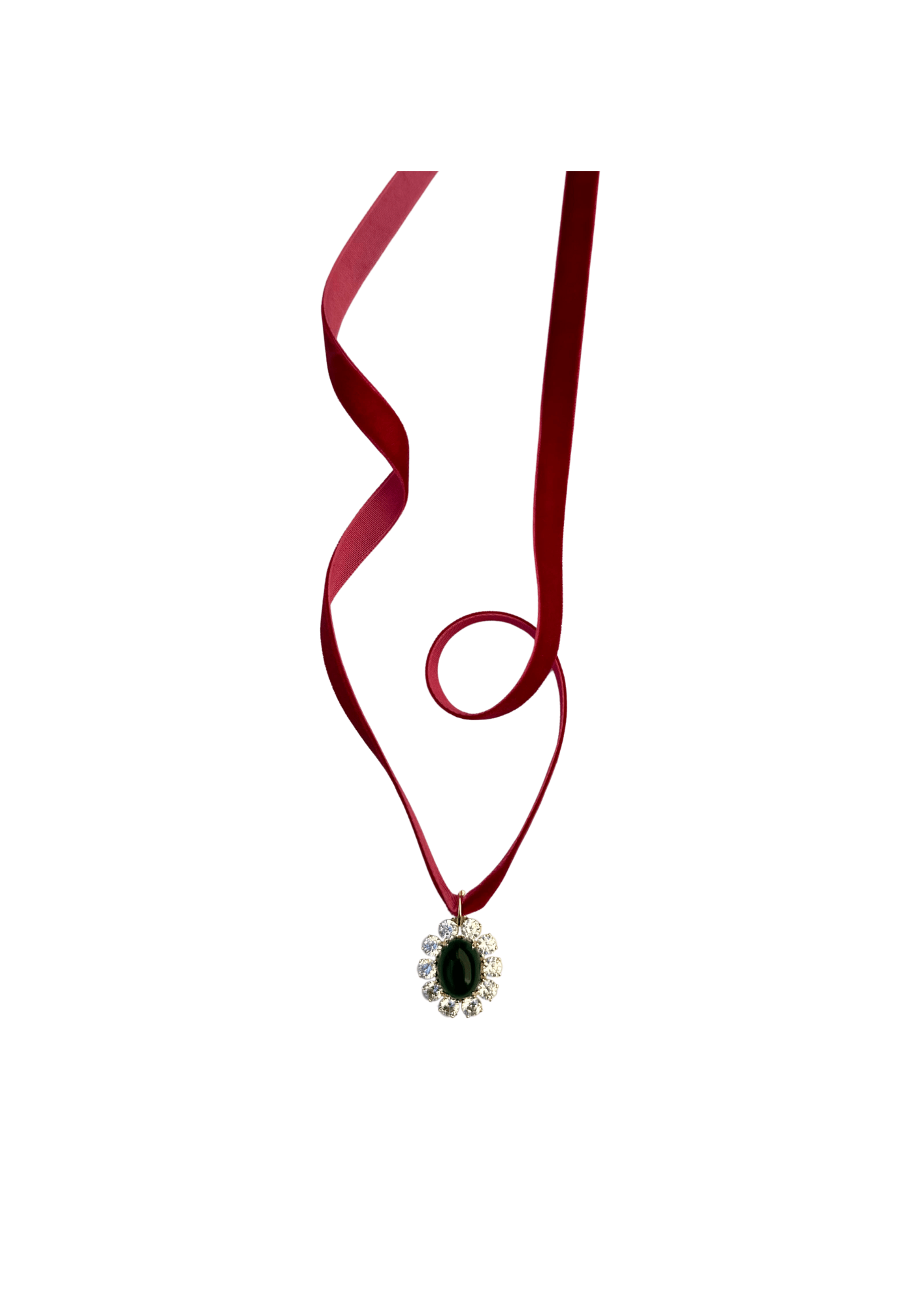 Nicola Bathie Jewelry necklace Bordeaux Velvet & Emerald Drop Choker