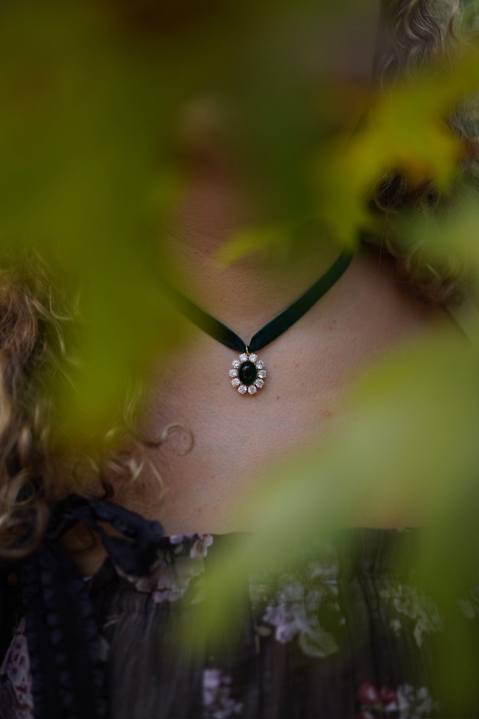 Nicola Bathie Jewelry necklace Emerald Velvet & Emerald Drop Choker