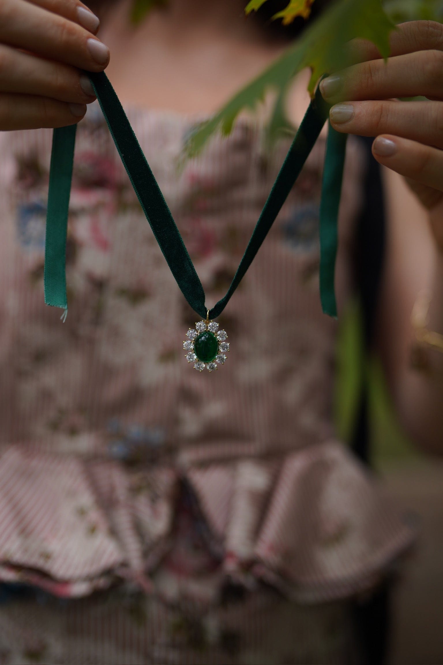 Nicola Bathie Jewelry necklace Emerald Velvet & Emerald Drop Choker