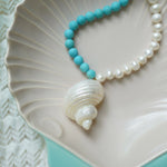 Nicola Bathie Jewelry necklace Limited Edition: Freshwater Pearl & Turquoise Seashell Necklace