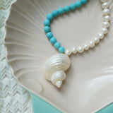 Nicola Bathie Jewelry necklace Limited Edition: Freshwater Pearl & Turquoise Seashell Necklace