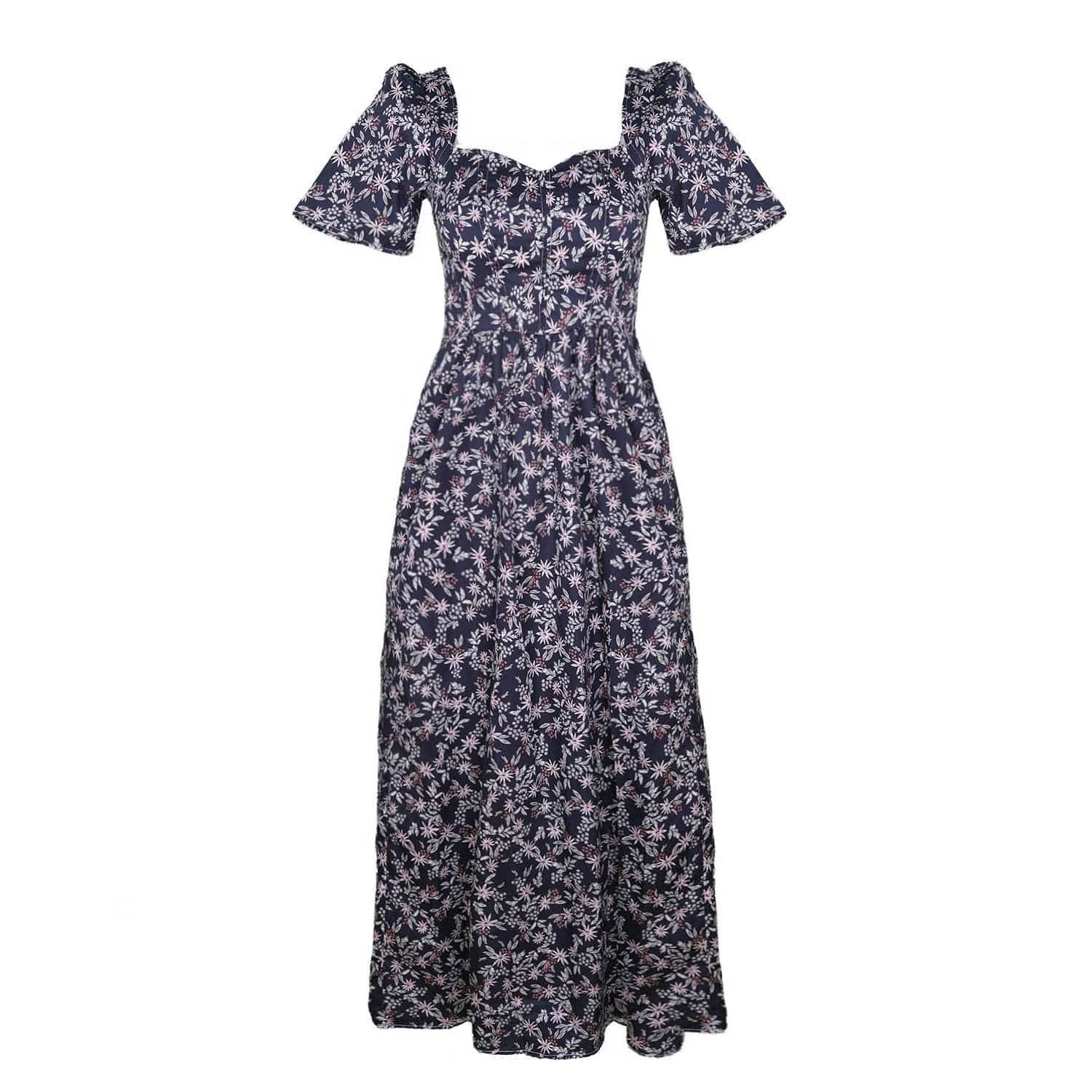 Onirik Dress Beatrice Maxi Dress with Sweetheart Neckline / Black Floral Cotton