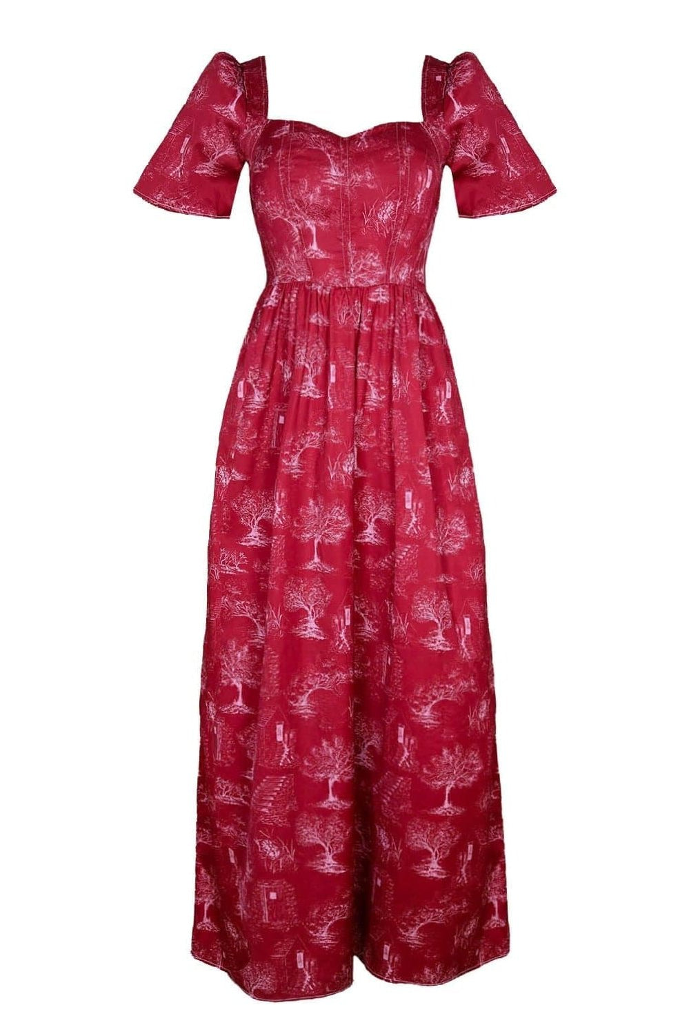 Onirik Dress Beatrice Maxi Dress with Sweetheart Neckline / Ruby Red + Alabaster Cotton Toile