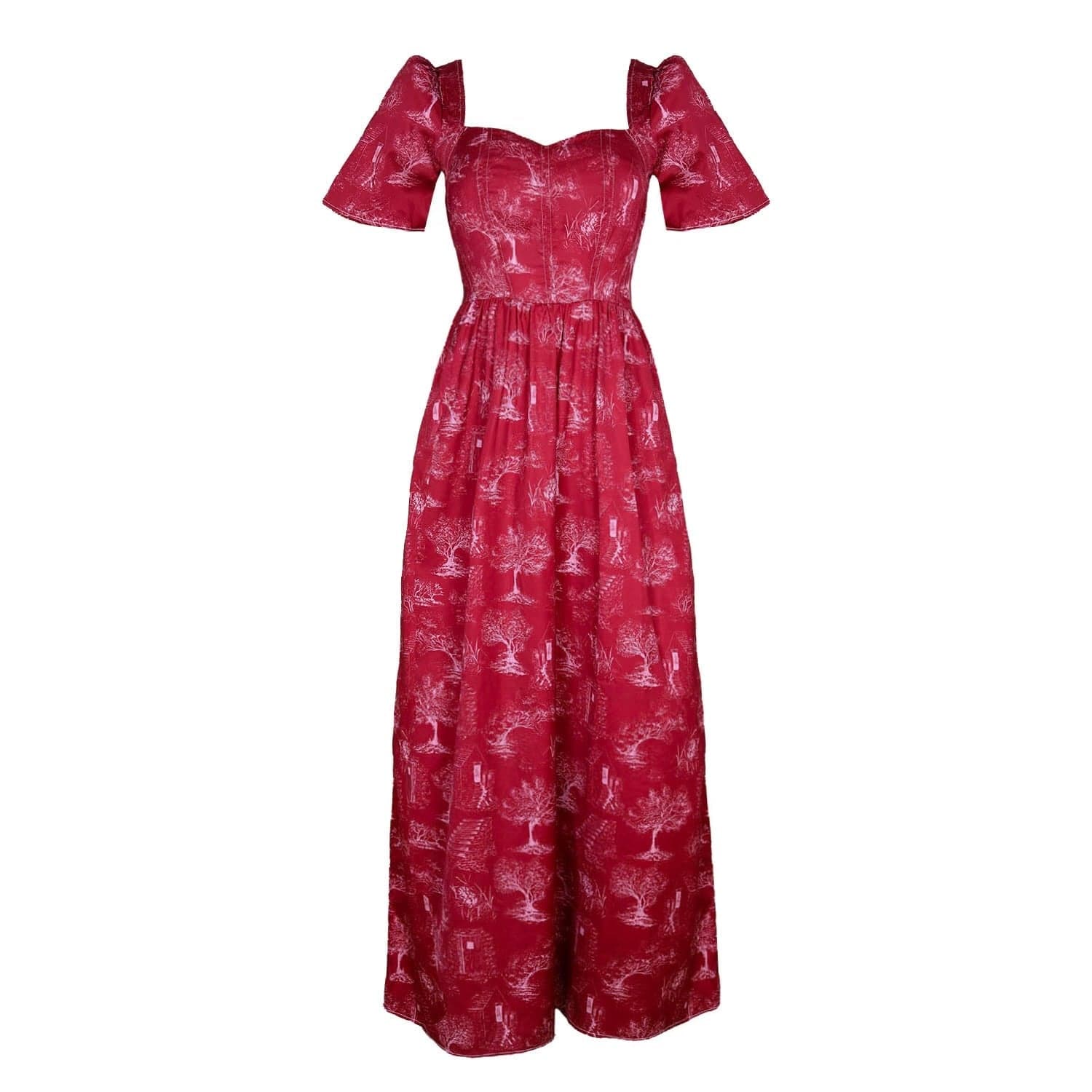 Onirik Dress Beatrice Maxi Dress with Sweetheart Neckline / Ruby Red + Alabaster Cotton Toile