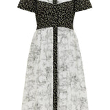 Onirik Dress Clover Shirt Dress in Black Mini Floral + Vintage White Toile Print Cotton Voile