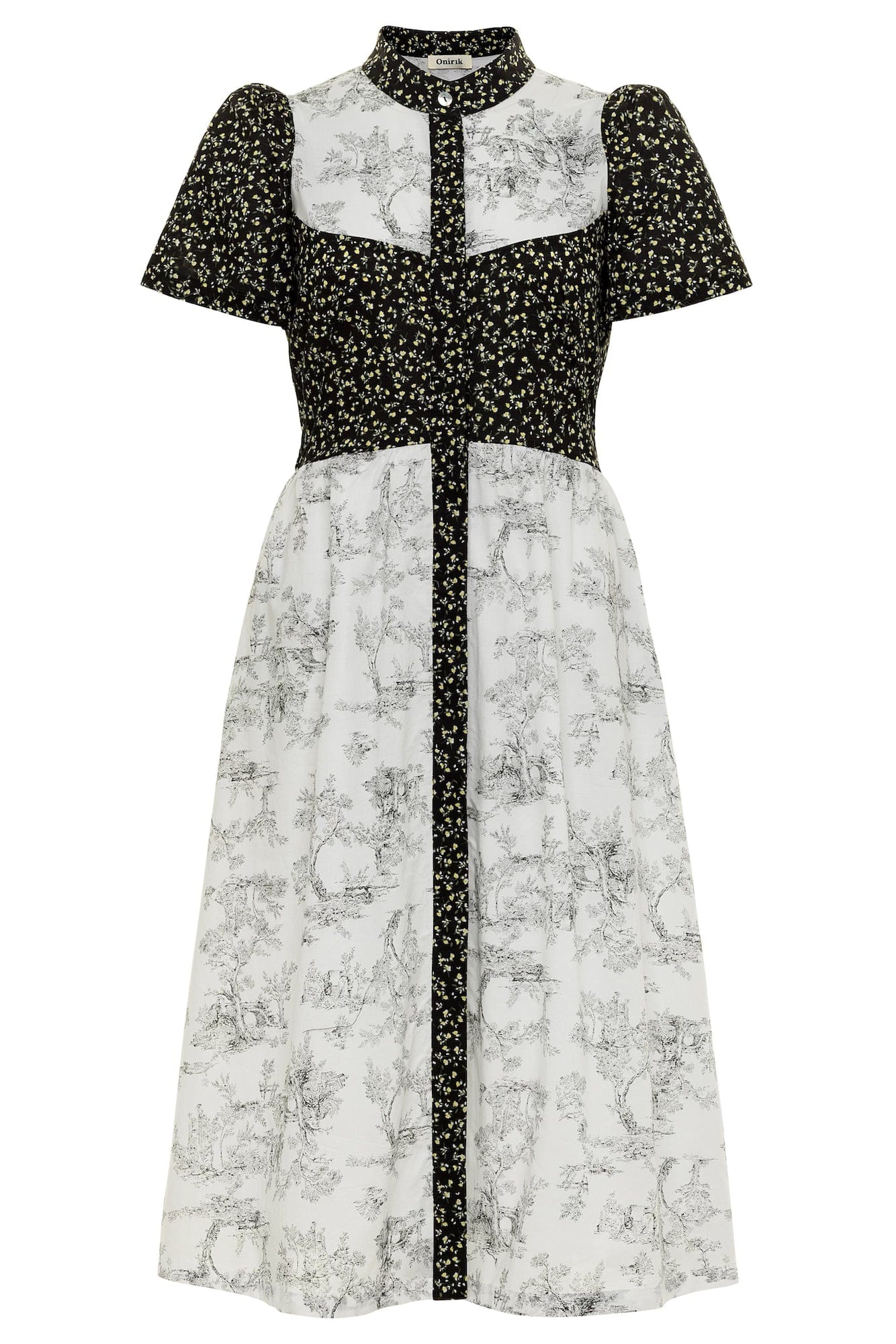 toile shirt dress Clover Shirt Dress in Black Mini Floral + Vintage White Toile Print Co – Modatrova
