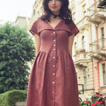 Onirik Dress Helena Dress / 100% Linen in Plum with Shell Buttons