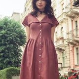 Onirik Dress Helena Dress / 100% Linen in Plum with Shell Buttons