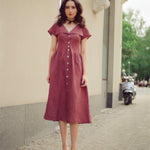 Onirik Dress Helena Dress / 100% Linen in Plum with Shell Buttons