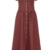 Onirik Dress Helena Dress / 100% Linen in Plum with Shell Buttons