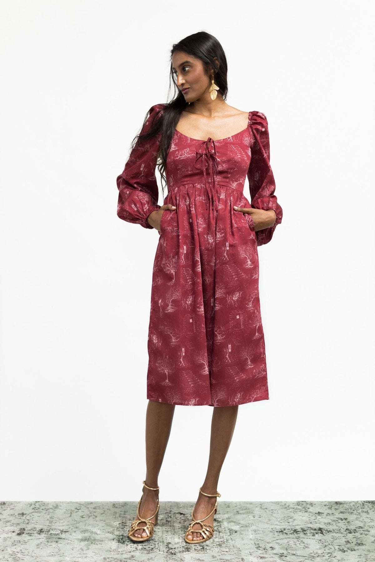 Marcela Dress Ruby + Alabaster Toile Cotton