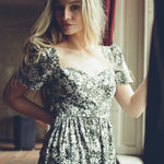 Onirik Dress Poppy Maxi Dress / Forest Green + Vintage White Floral Cotton