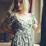 Onirik Dress Poppy Maxi Dress / Forest Green + Vintage White Floral Cotton