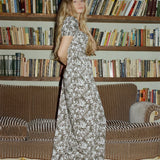 Onirik Dress Poppy Maxi Dress / Forest Green + Vintage White Floral Cotton