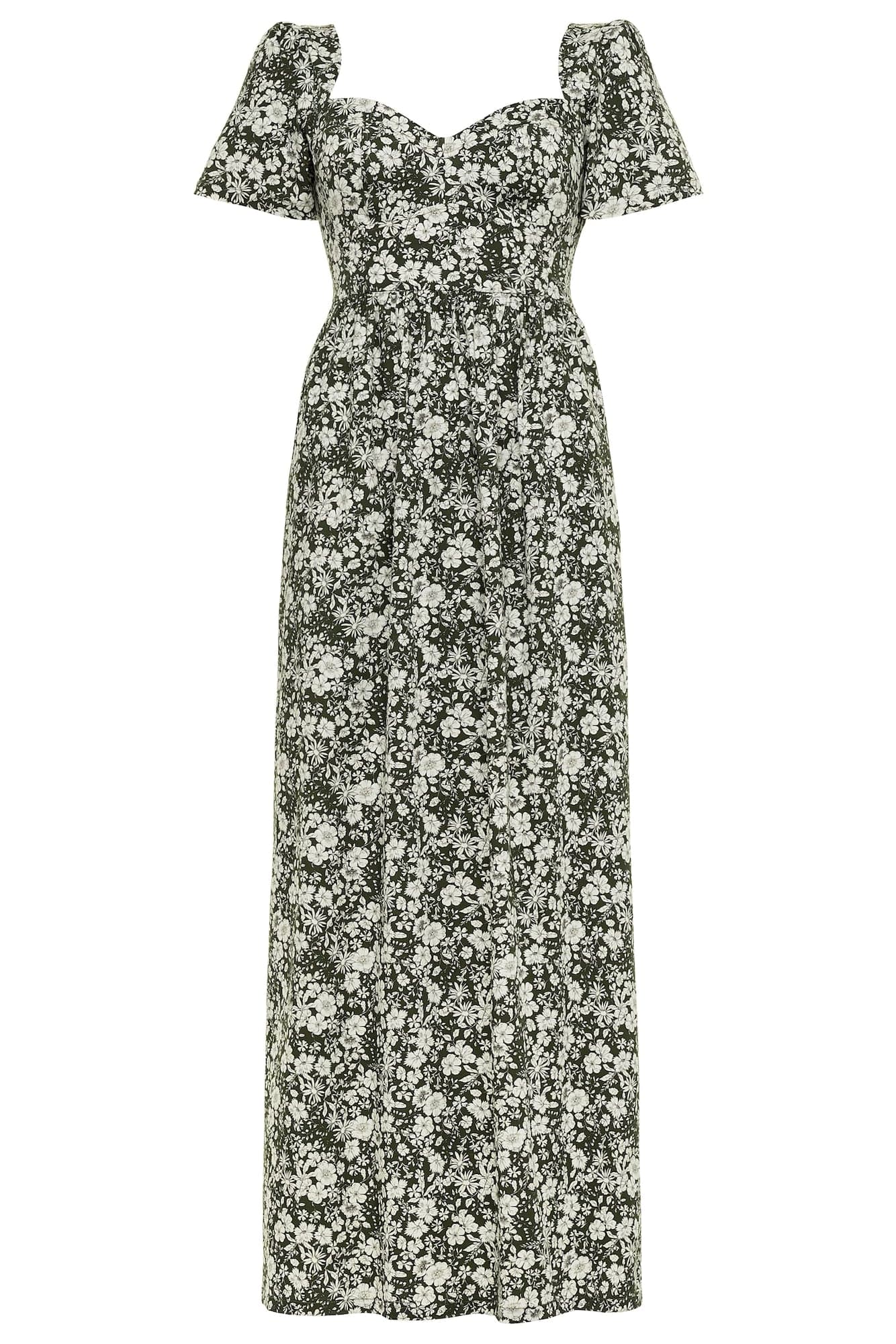 Onirik Dress Poppy Maxi Dress / Forest Green + Vintage White Floral Cotton