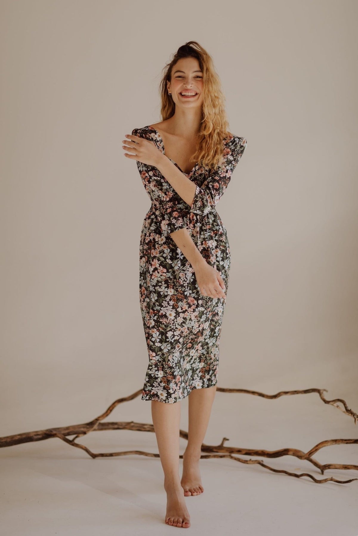 Violet Dress / Black Floral Cotton