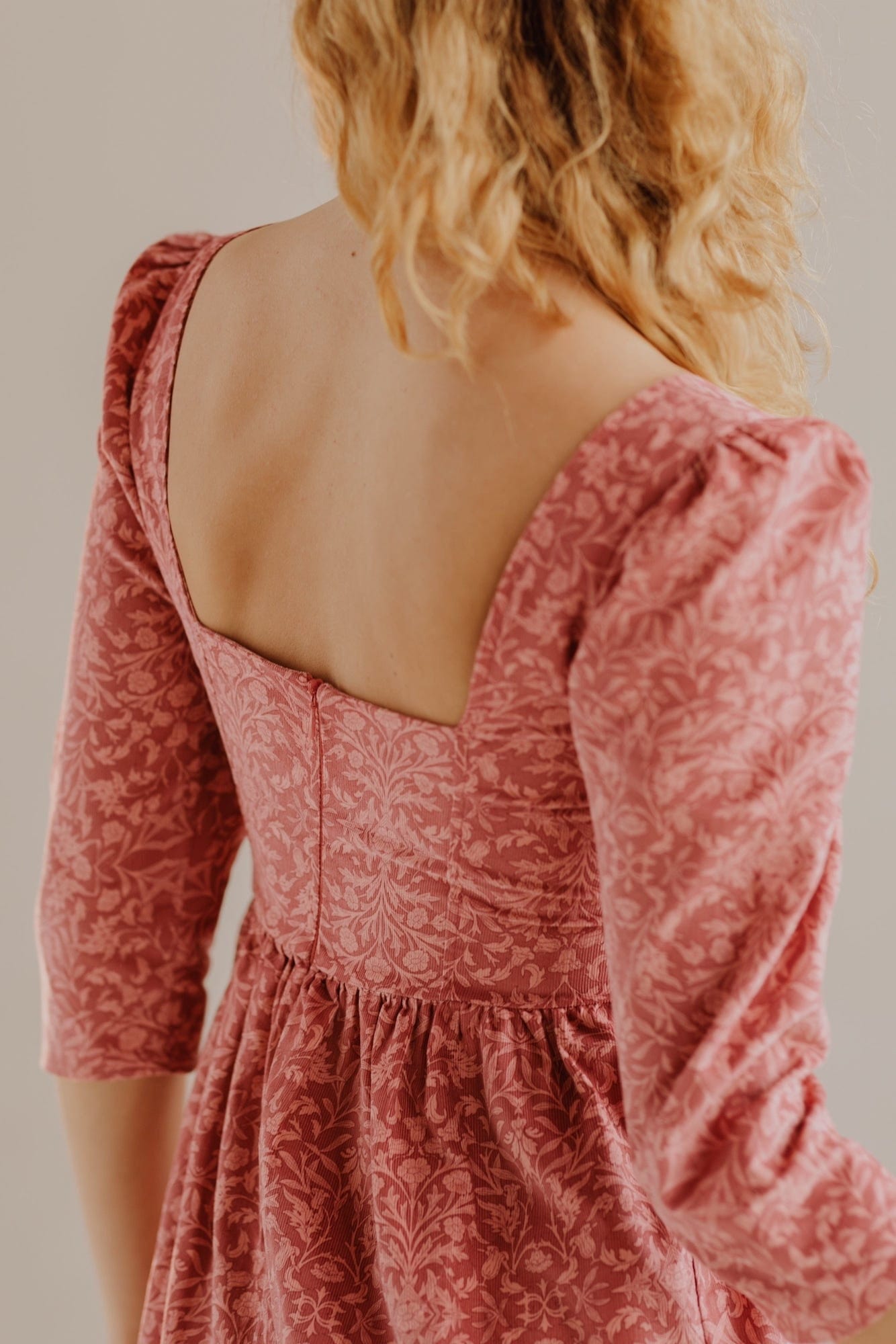 Onirik Dress Violet Dress in Baroque Rose Cotton Cord