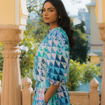 OPHELIA & INDIGO Blouse Mimi Top Green & Blue Geo